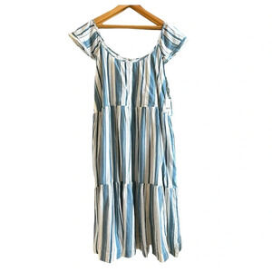 *NWT dip Three Tiered Blue, Green, White Striped Maxi Dress Size XL